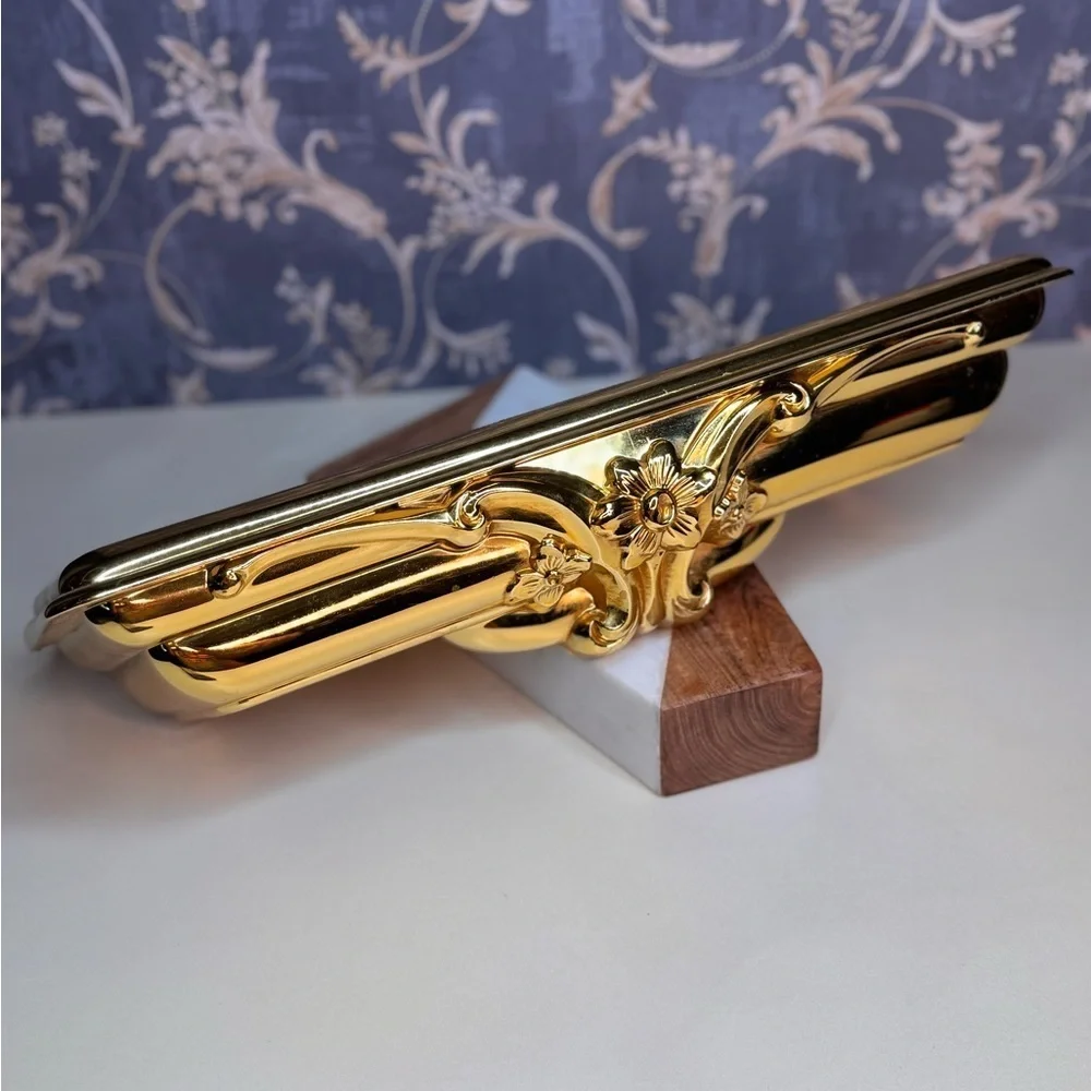 Vintage Syroco Plastic Gold Floating Wall Shelf with a Floral Motif